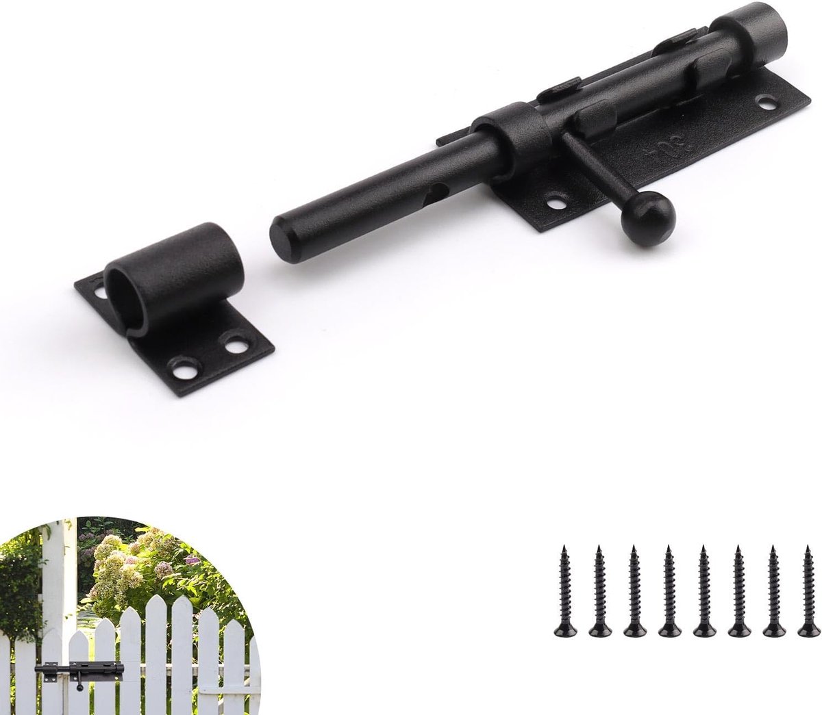 Deurslot voor buiten, 160 mm, robuust, schuifdeurvergrendeling, verdikt 304, roestvrij staal, met gat hangslot en 8 schroeven, zwart, deurslot, afsluitbaar, boutslot voor tuin