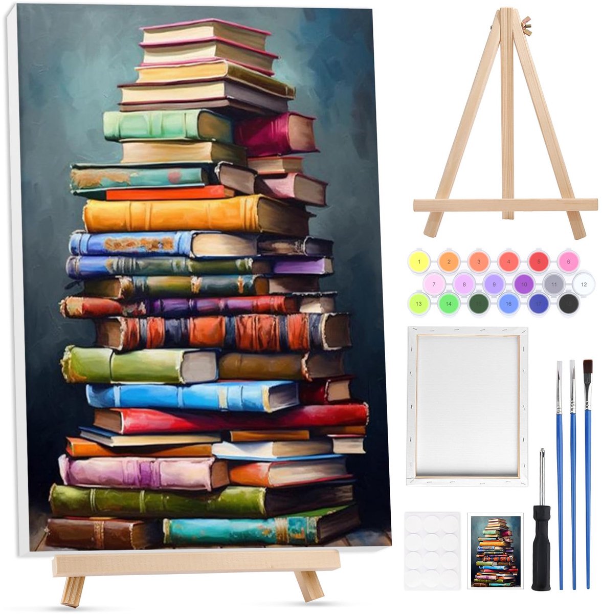 Verf op nummer voor volwassenen - met houten ezel - DIY acrylschilderset - creatief ontspannend - SnelShoppen