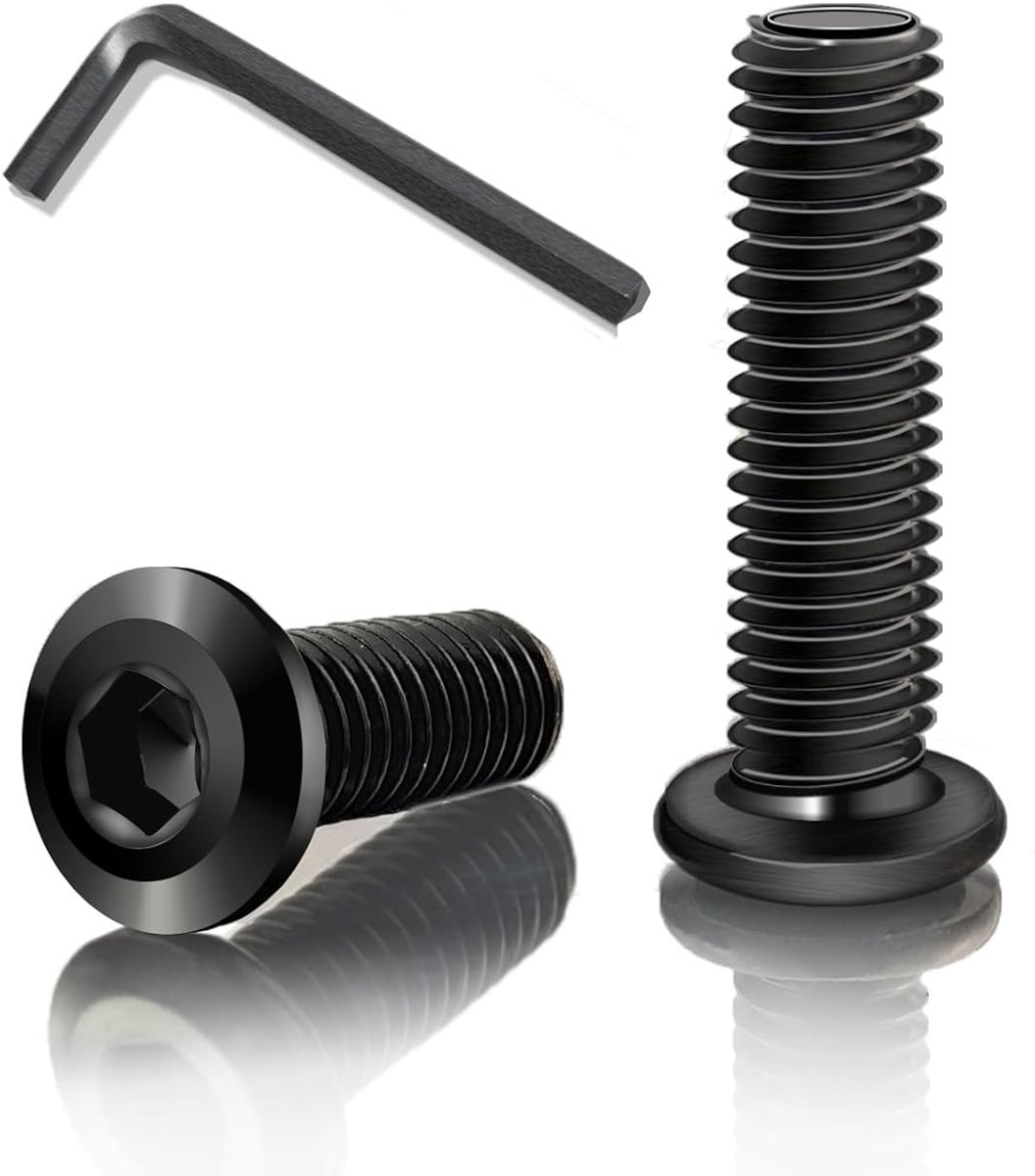 40 stuks platte kopschroeven, M5 x 12 mm, binnenzeskant, roestvrij staal, A2, V2A, M5, zwart, volledige schroefdraad, voor huishoudelijke apparaten, industriële machines met moersleutel