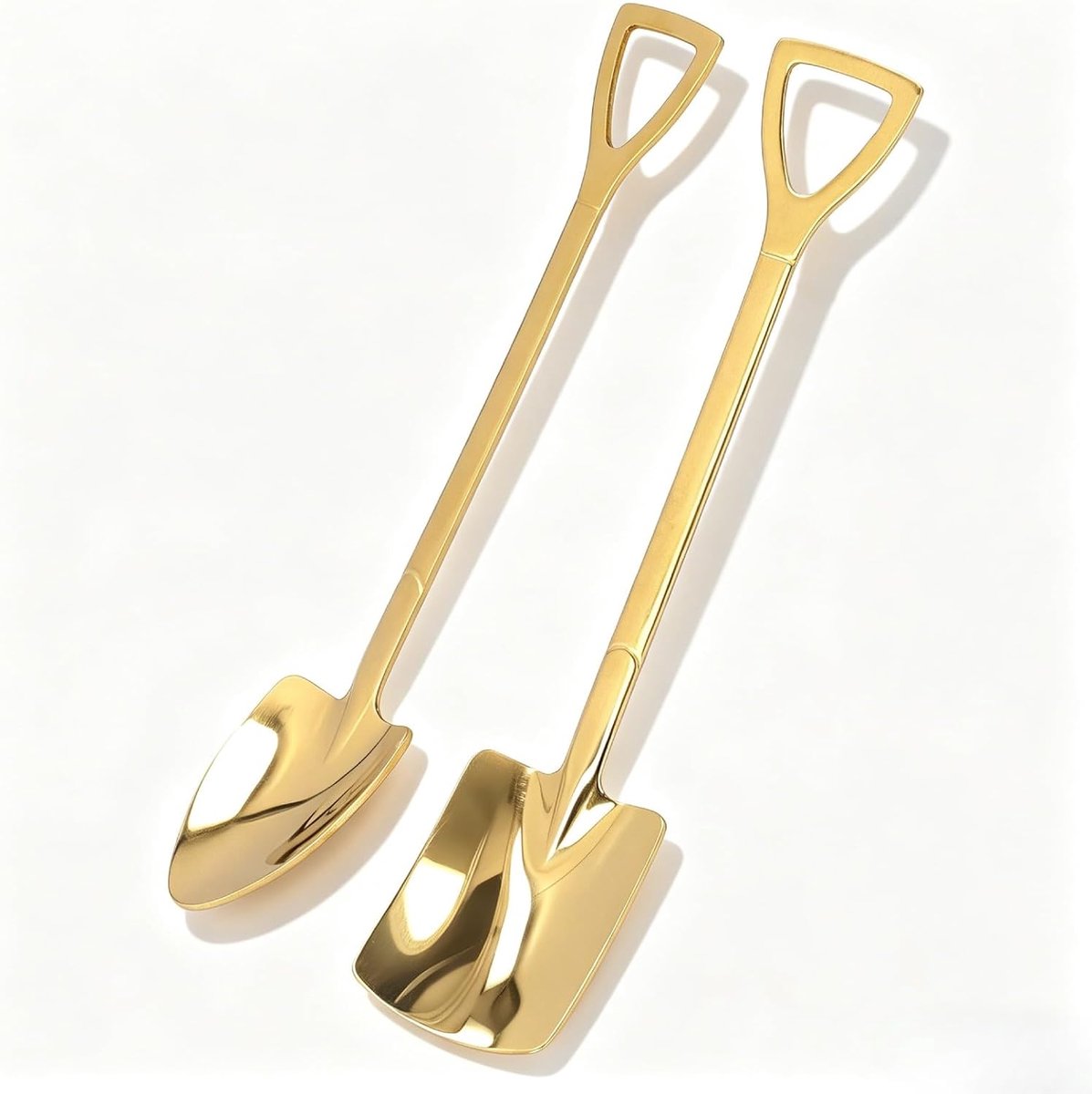 Dessertlepel Set, 2 Stuks Roestvrij Schop Lepels Schop Vorm Koffielepels, Ijs Lepel Schop Roeren Lepels voor Dessert(Goud)