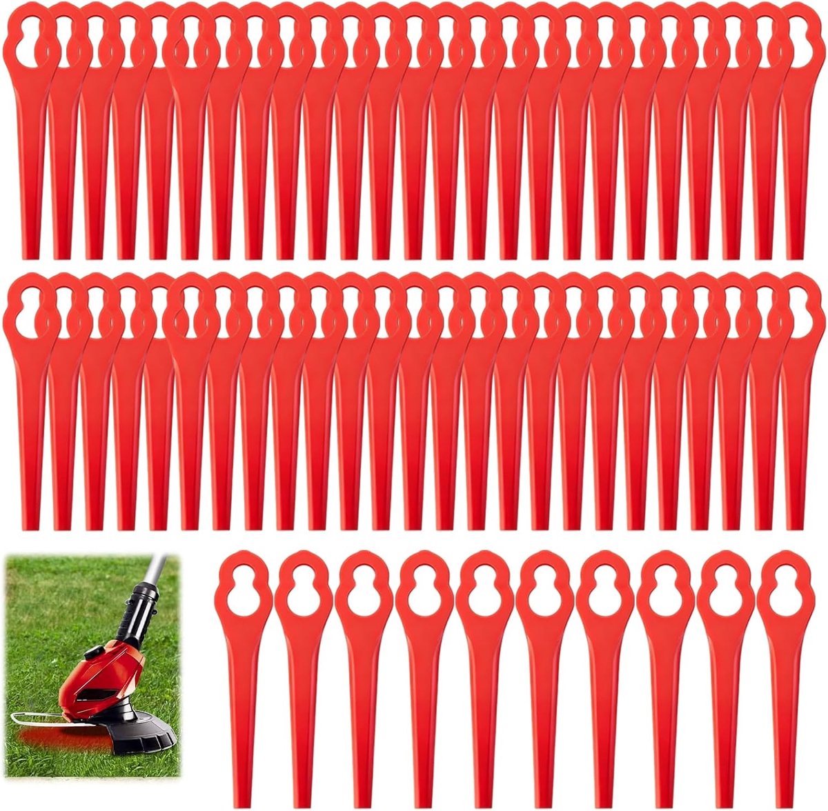Set van 60 kunststof reservemesjes, compatibel met Einhell grastrimmer, accu-accessoires, hoogwaardige trimmermessen voor graskantensnijder, nauwkeurige snede voor tuinonderhoud
