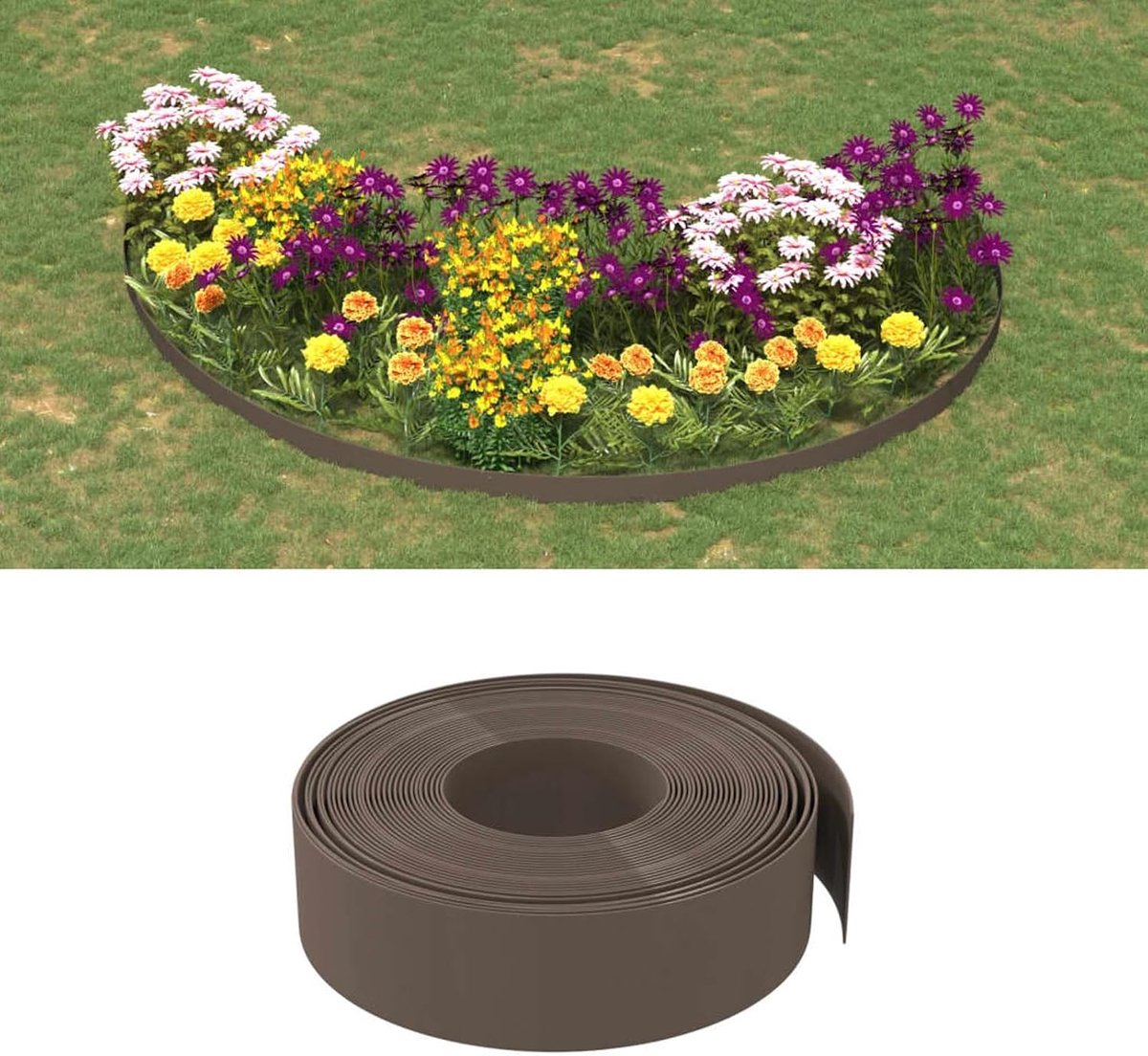 2 stuks, flexibele bloembedrand van uv-bestendig polyethyleen (PE), bruin, 10 m × 15 cm, voor bloembedden, groentebedden en vijverranden