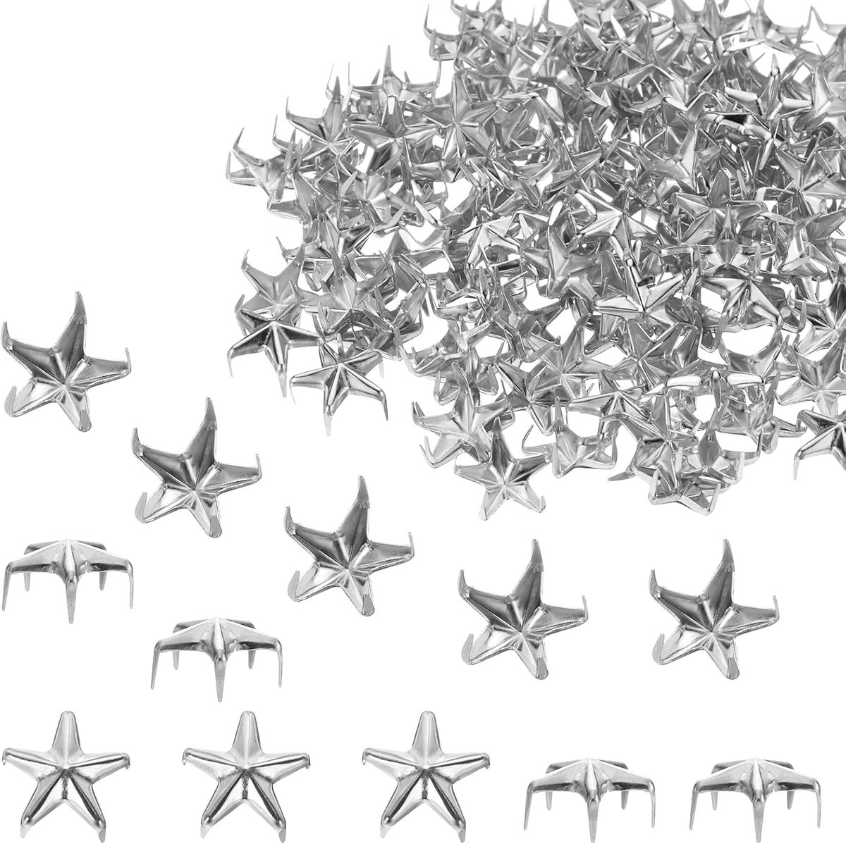 150 stuks metalen sternagels, 10 mm, kleine klauwen, 5 klauwen, zilvertint, handgeperste punkkralen, nagelkoppen, klinknagels, nageltip, voor leren kleding