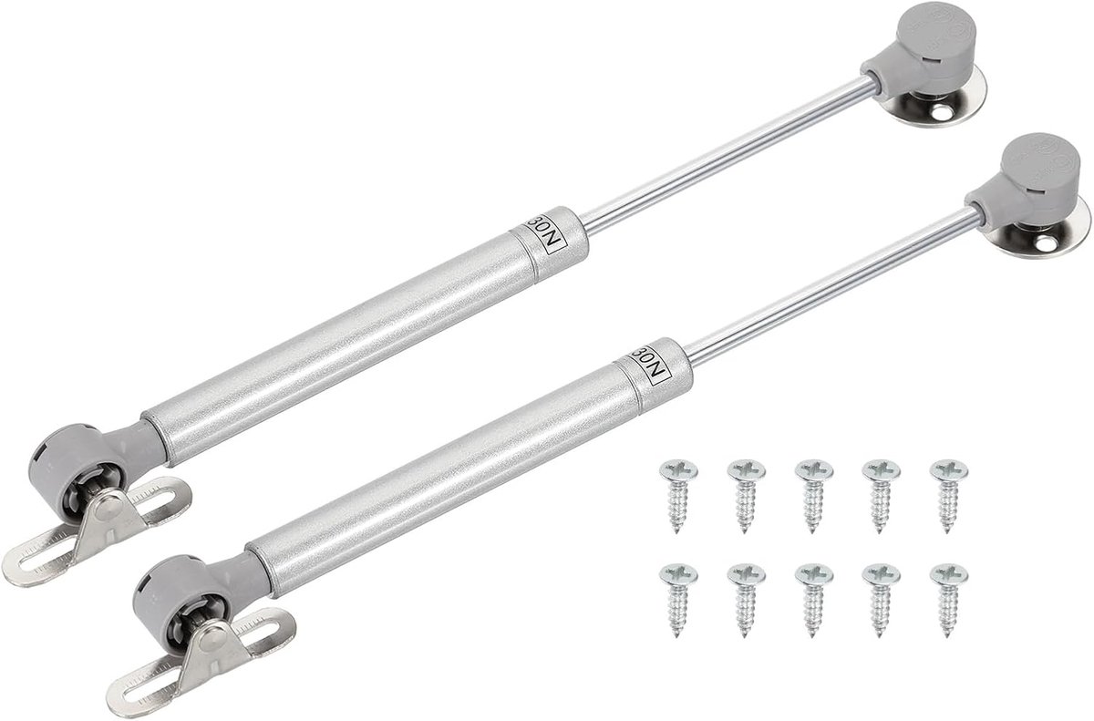 Gasveren van 10 inch voor kasten, 2 stuks houtgasveerschokdempers liftsteunen 30N/7 lbs sluitscharnieren, zwaar dekselverblijf voor meubels, kastdeur, keuken, speelgoeddoos, zilver