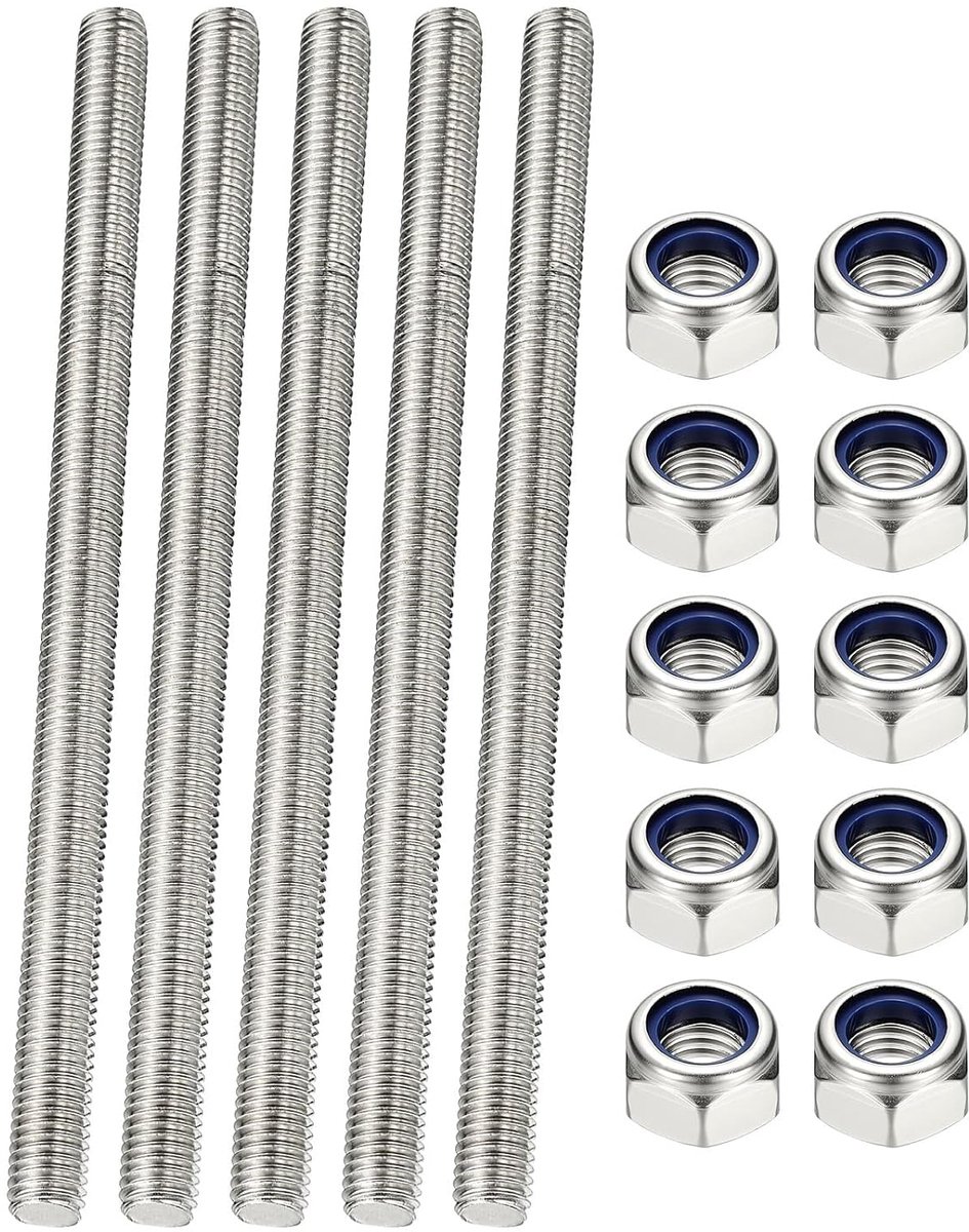5 stuks complete schroefdraadstang M4 x 180 mm 304 roestvrij staal rechtse schroefdraad lange schroefdraadstang met moeren voor buisklemmen, U-bouthouders