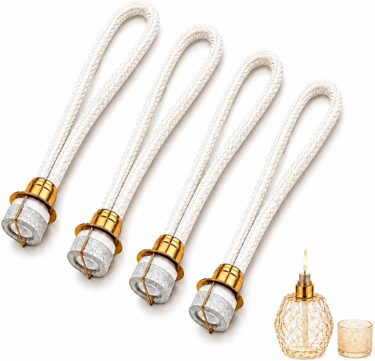 Set van 4 geurlamplont, vervangende lont voor aromadiffuser en geurfles, katoenen lont met keramische basis, reserveonderdeel voor vlamloze kamergeursystemen, ca. 16 cm
