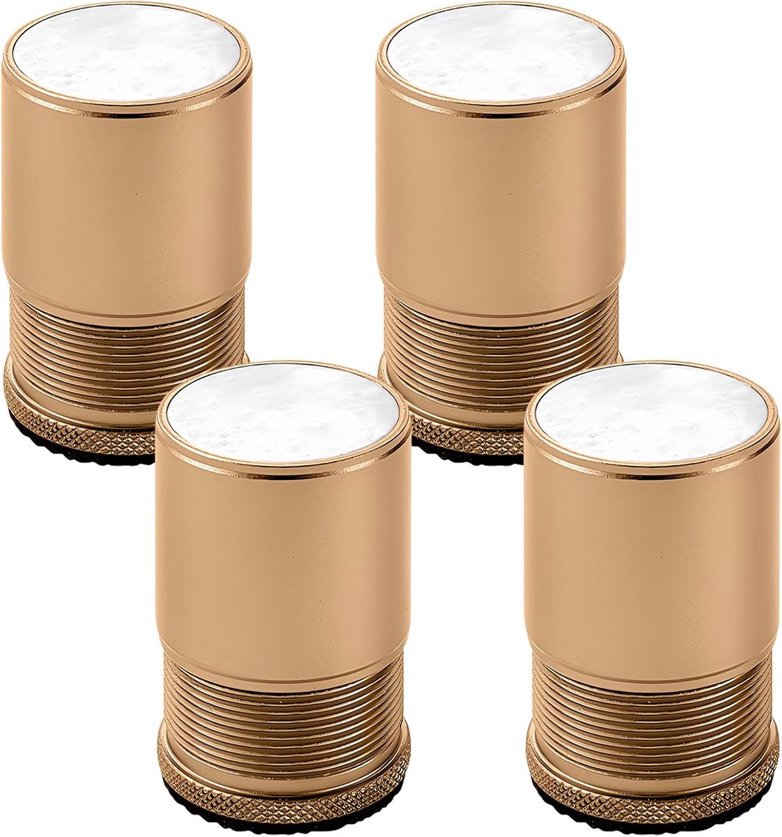 Set van 4 meubelverhogingen, verstelbaar, metaal, verhoging voor bedpoten, meubelpoten voor stoel, tafel, bank, kast, badkamerkast, goud, hoogte 4,7 cm-8 cm, diameter 40 mm