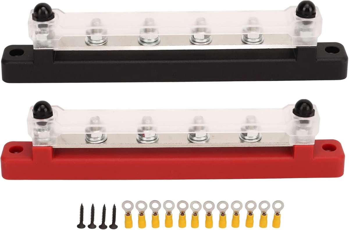Terminal Block, 2PCS Batterij Bus Bar Zwart Rood DC 12V Naar 48V 150A M6 Terminal 6 Stud voor RV Car Ship Yacht Power System
