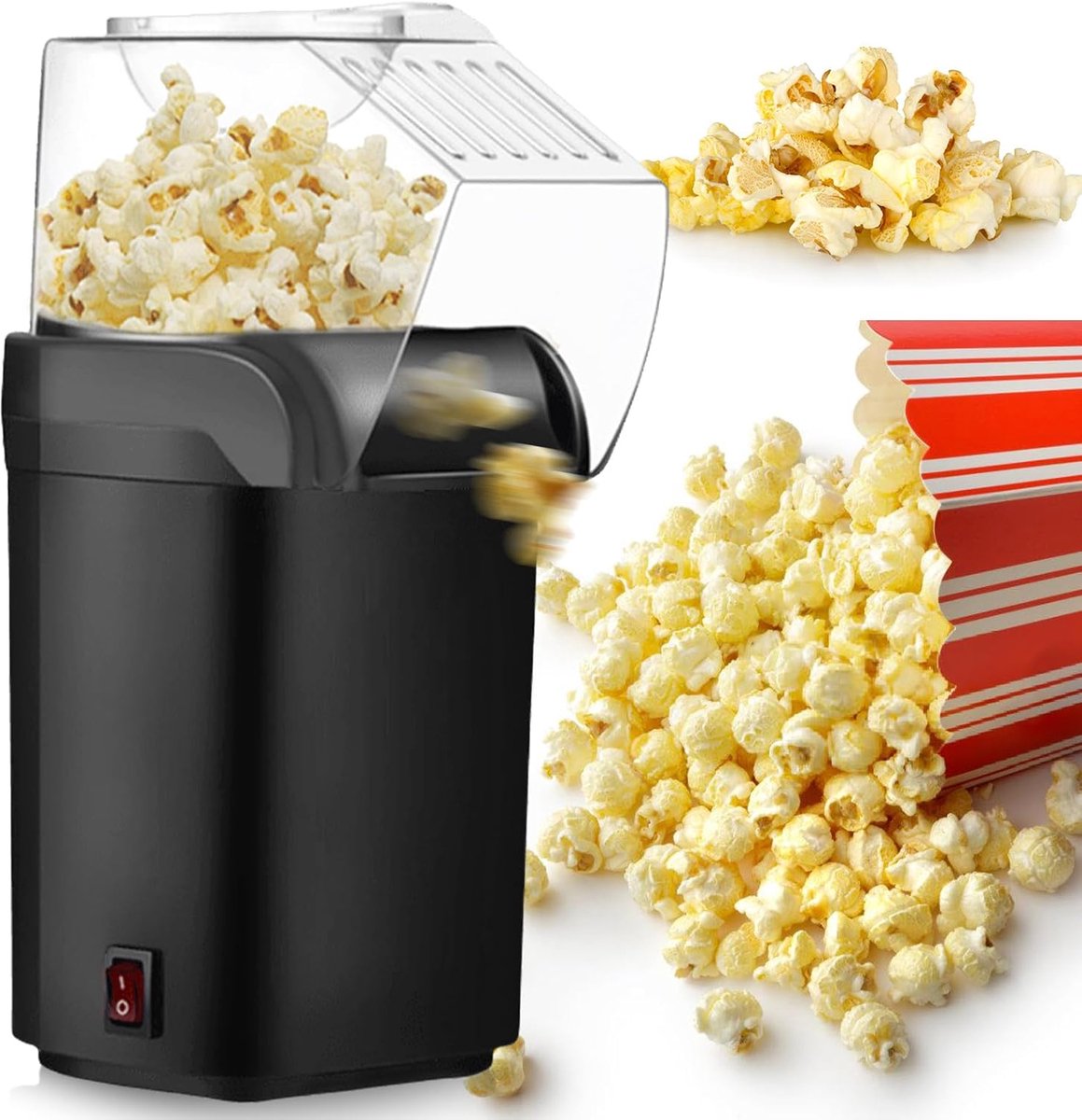 Popcornmachine: 1200 W hete lucht popcornmachine, zelfgemaakte popcornmaker, gezond en olievrij, 2 minuten snel, filmaben, Kerstmis, kinderverjaardag, thuisvideo's