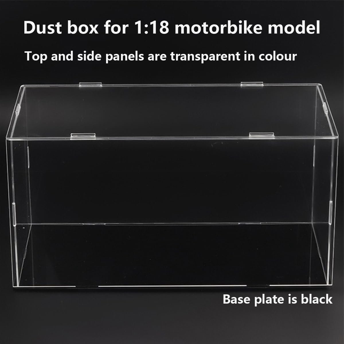 Tentoonstellingsbox voor motormodellen 1:18, transparante acryl vitrine, zelfmontage, voor de presentatie van motormodellen, 23,5 x 11,3 x 13,3 cm