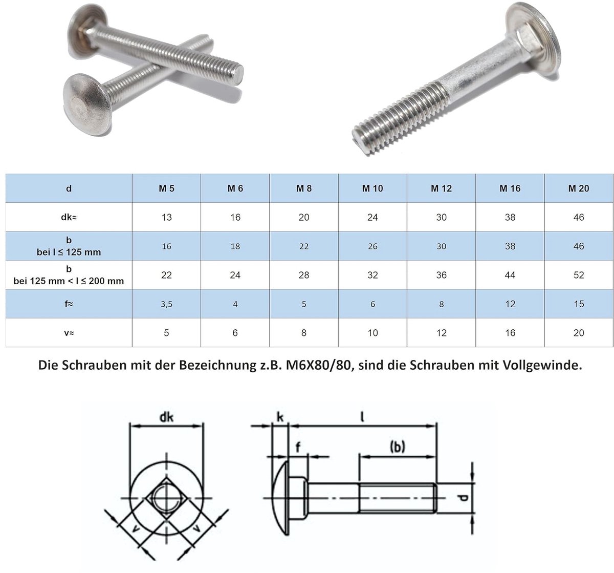 M10x140 10 stuks vlakke ronde bouten met vierkante hals DIN 603 A2 roestvrij staal