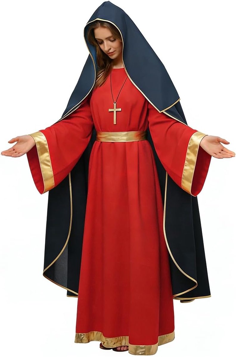 Virgin Mary-kostuum voor vrouwen, volwassenen, kerststal, bijbels kostuum