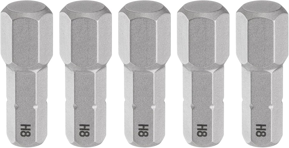 5 stuks H8 zeskantige schroevendraaierbits, 1/4 inch zeskantige schacht 25 mm/1 inch lengte, magnetische zeskantige kop, zeskantige