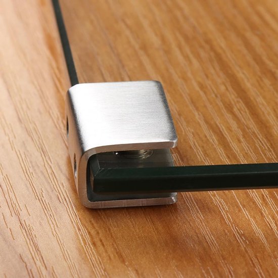6 stuks roestvrijstalen cliphouder, verstelbare glazen plankbeugels, wandmontage, vierkante glazen klem, spiegelclips voor 10 mm dikte glas en bord — afbeelding 3