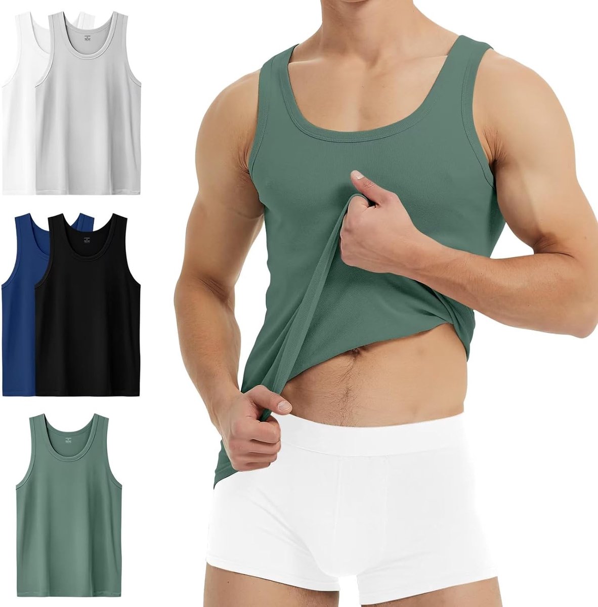 Onderhemd voor heren, 3/5 stuks, 100% katoen, tanktop, fijne rib