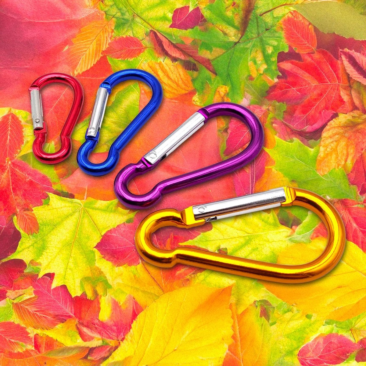 Set van 4 lichte aluminium karabijnhaken – kleurrijk en robuust – perfect voor kamperen, rugzakken, linnen, vissen, sleutelhangers, maat 5/6/7/8 cm (niet om te klimmen)