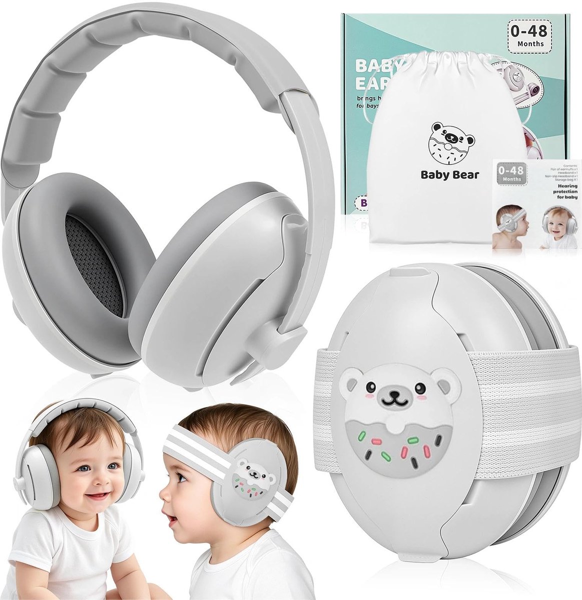 Gehoorbescherming babyhoofdtelefoon - 2-in-1 - verstelbare hoofdband - veilig en comfortabel voor baby's - SnelShoppen