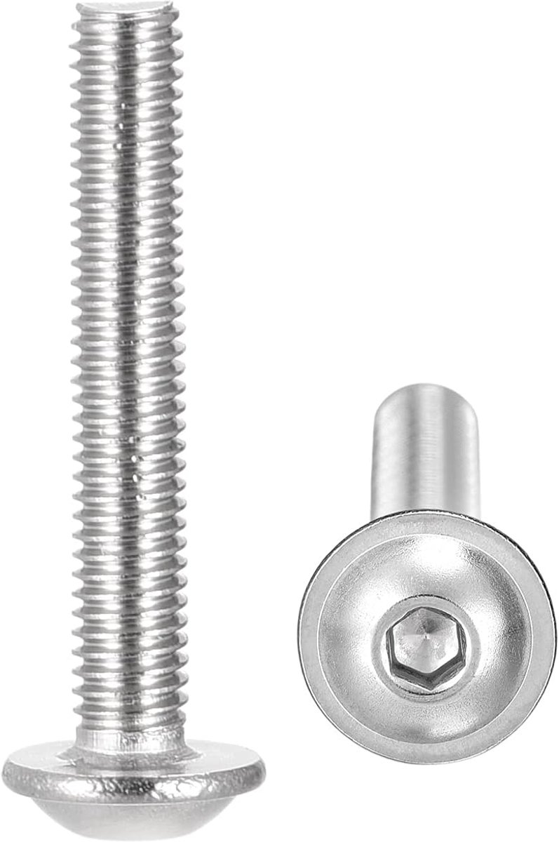sourcing map Inbusschroeven met flens M3 x 20 mm, 304 roestvrij staal, bevestigingsschroeven, machineschroeven met volledige schroefdraad, 50 stuks