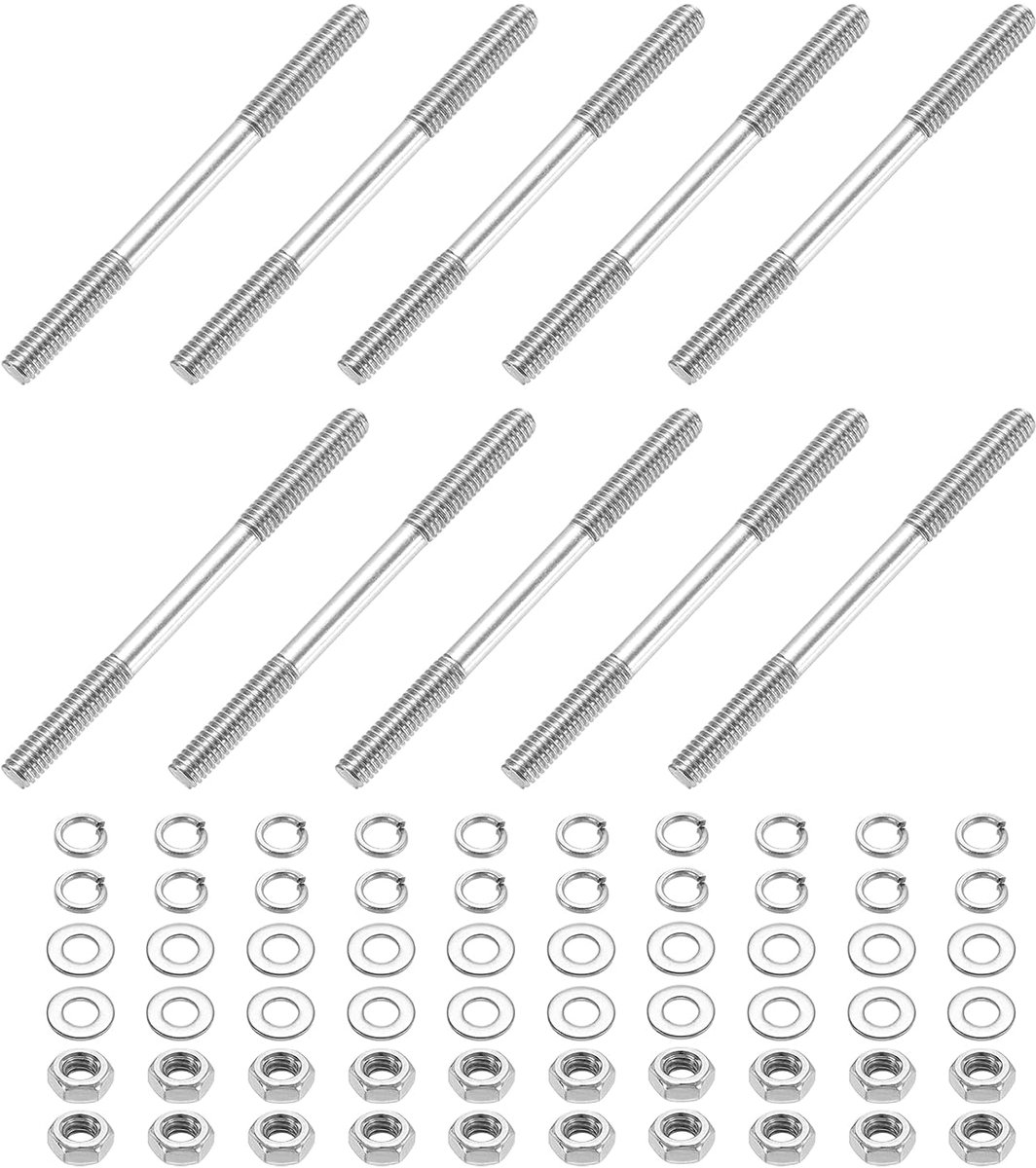 10 stuks dubbele draadstangen, M4 x 55 mm, 304 roestvrij staal met platte moeren en sluitringen en veiligheid, dubbele draadstang voor het huishouden
