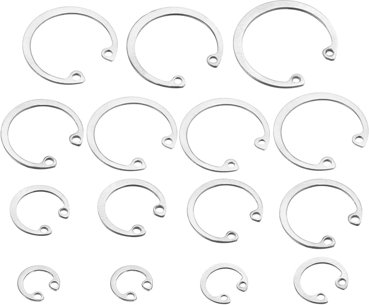 Set van 150 ringen voor binnen, gesorteerde cirkelclips, roestvrij staal 304, 15 maten, M8, M10, M12, M14, M16, M18, M20, M22, M24, M26, M28, M30, M32, M34, M36, 150 stuks
