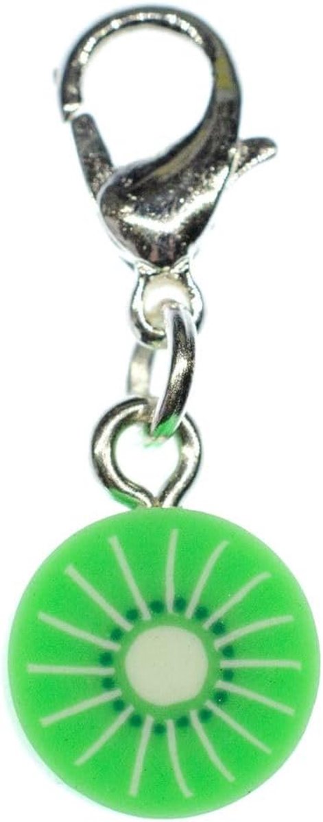 Kiwi Charm Zipper Pull hanger fruit fruit exotische schijf groen - handgemaakte modesieraden I verzilverd - bedelhanger bedelarmband - hanger voor armband