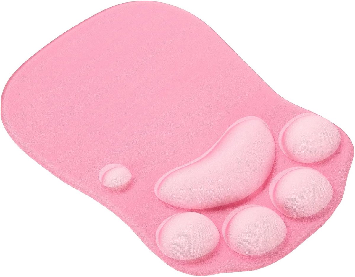 Gel muismat met polssteun, ergonomische muismat kattenpoot comfortabel traagschuim antislip basis zacht voor computer laptop kantoor, roze