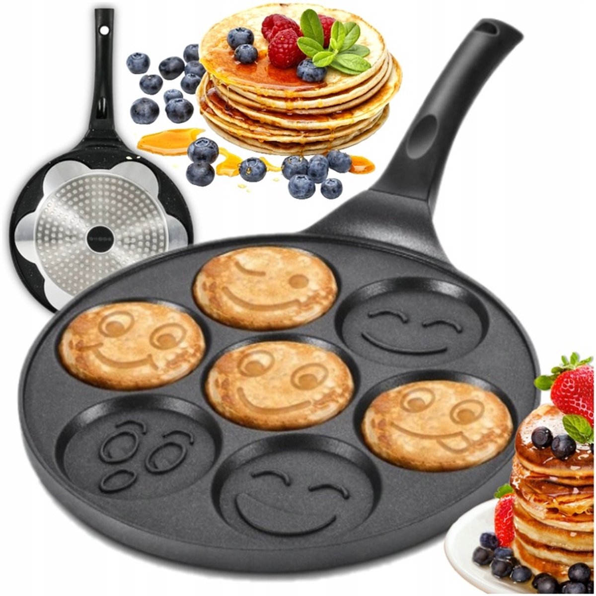 Pan met Emoji Gezichtjes - 26cm - Non-stick - Voor Pannenkoeken & Eieren