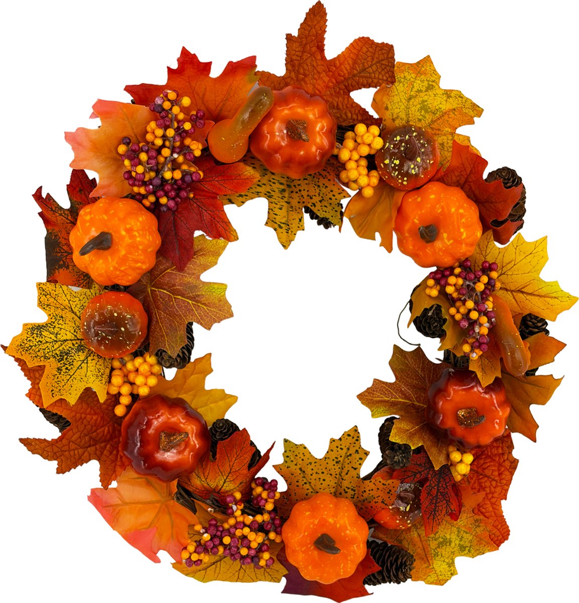 Herfstkrans met Verlichting - Ø 44 cm - Oranje Rood Geel - LED Deurkrans op Batterij - Herfstdecoratie voor Binnen - Woondecoratie Najaar