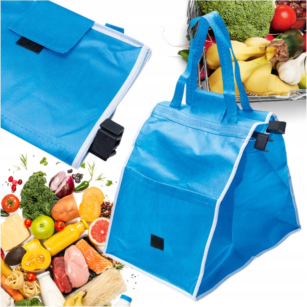 Ruime boodschappentas voor winkelwagen met handvatten - 38x37x25cm