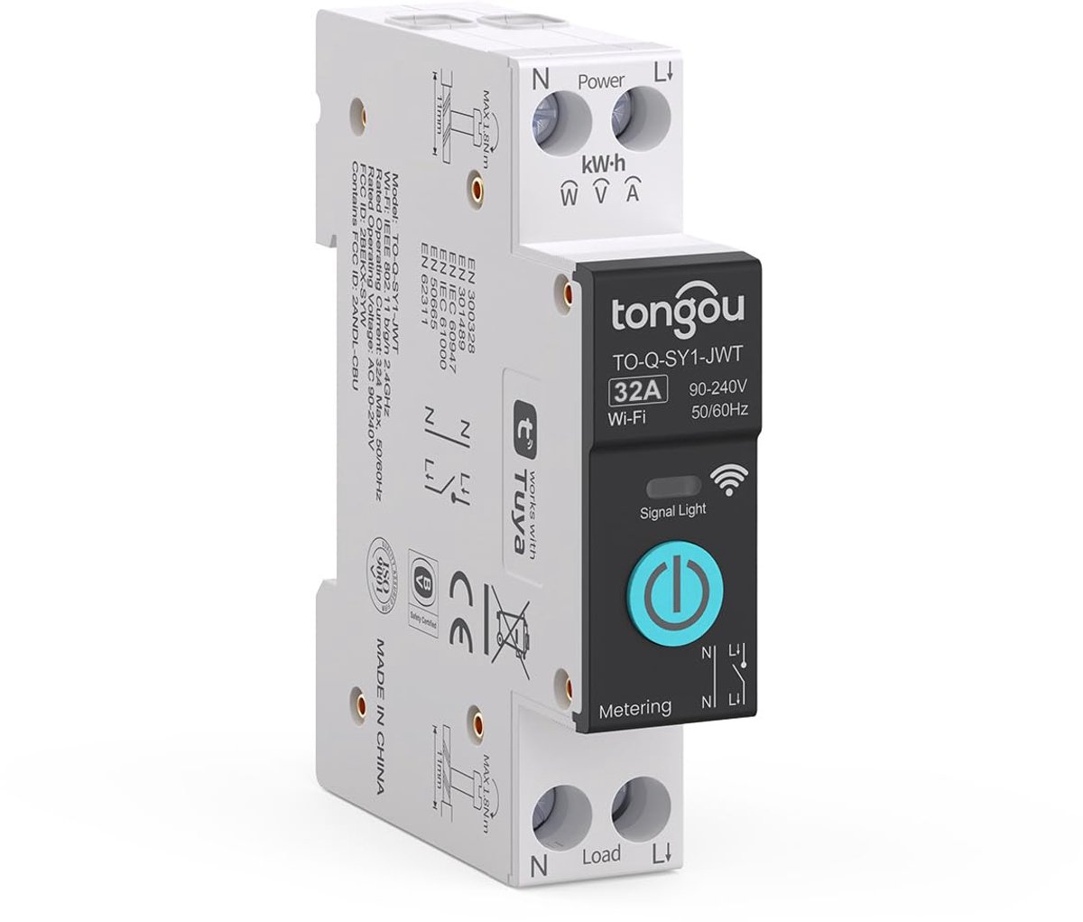 TONGOU DIY 1P+N DIN Rail WiFi Smart Switch, 32A WLAN Intelligent Relay Switch, iOS Android App, TUYA/Smart Life App - ShopVlot