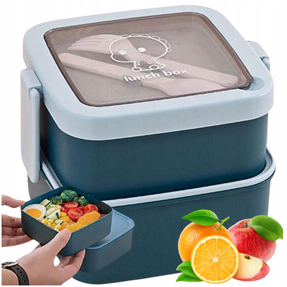 Lunchbox met Bestek - 2 Lagen, Lekvrij, Blauw