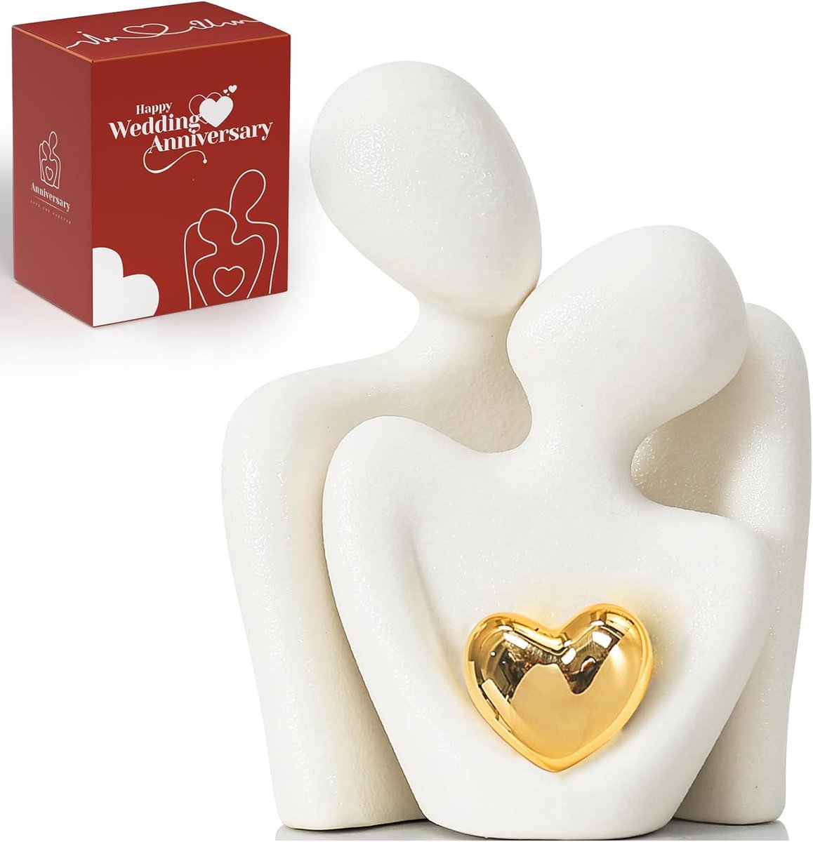 Mini standbeeld stelletje - abstracte sculptuur - gouden hart - perfecte decoratie voor liefde - ShopVlot