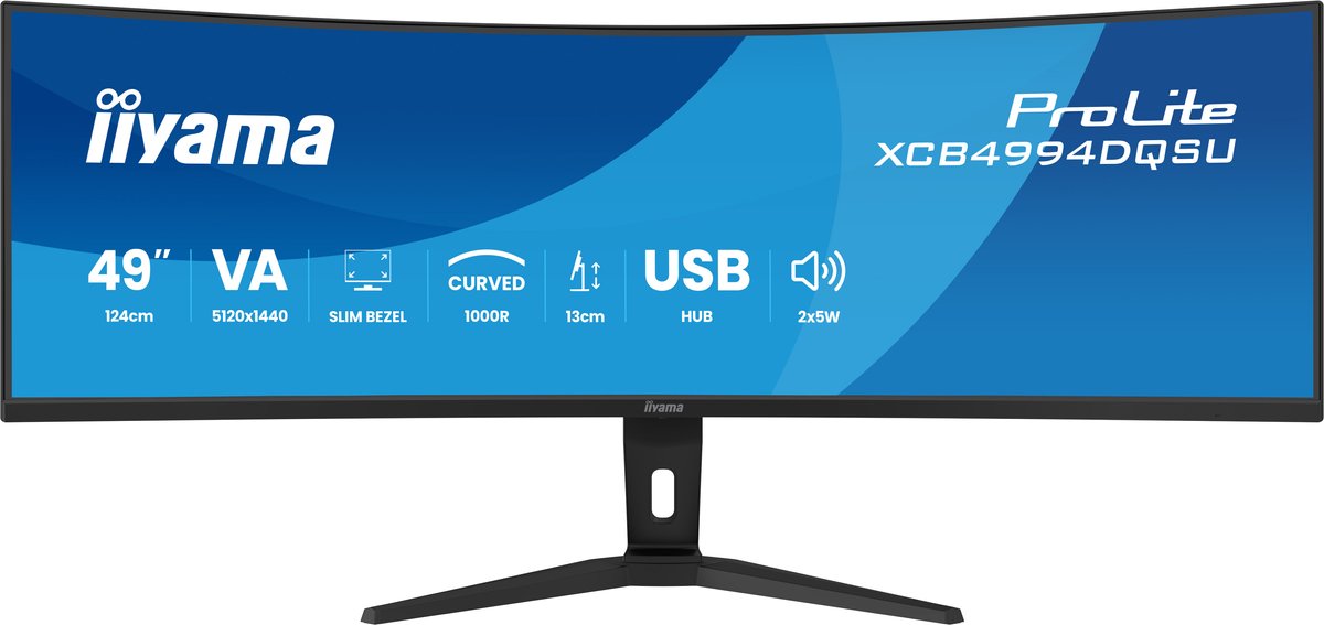 iiyama ProLite XCB4994DQSU-B1 - 49 inch - DQHD - VA - USB-Hub (4x) - verstelbaar - Curved - Speakers