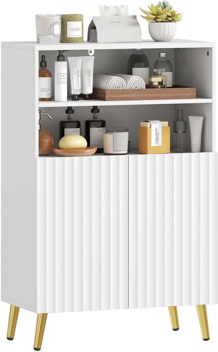 Sogiol® Moderne Badkamerkast met 2 Open Planken en Soft-Close Deurtjes - Opbergkast Badkamer - 60 x 31.8 x 93 cm - Wit