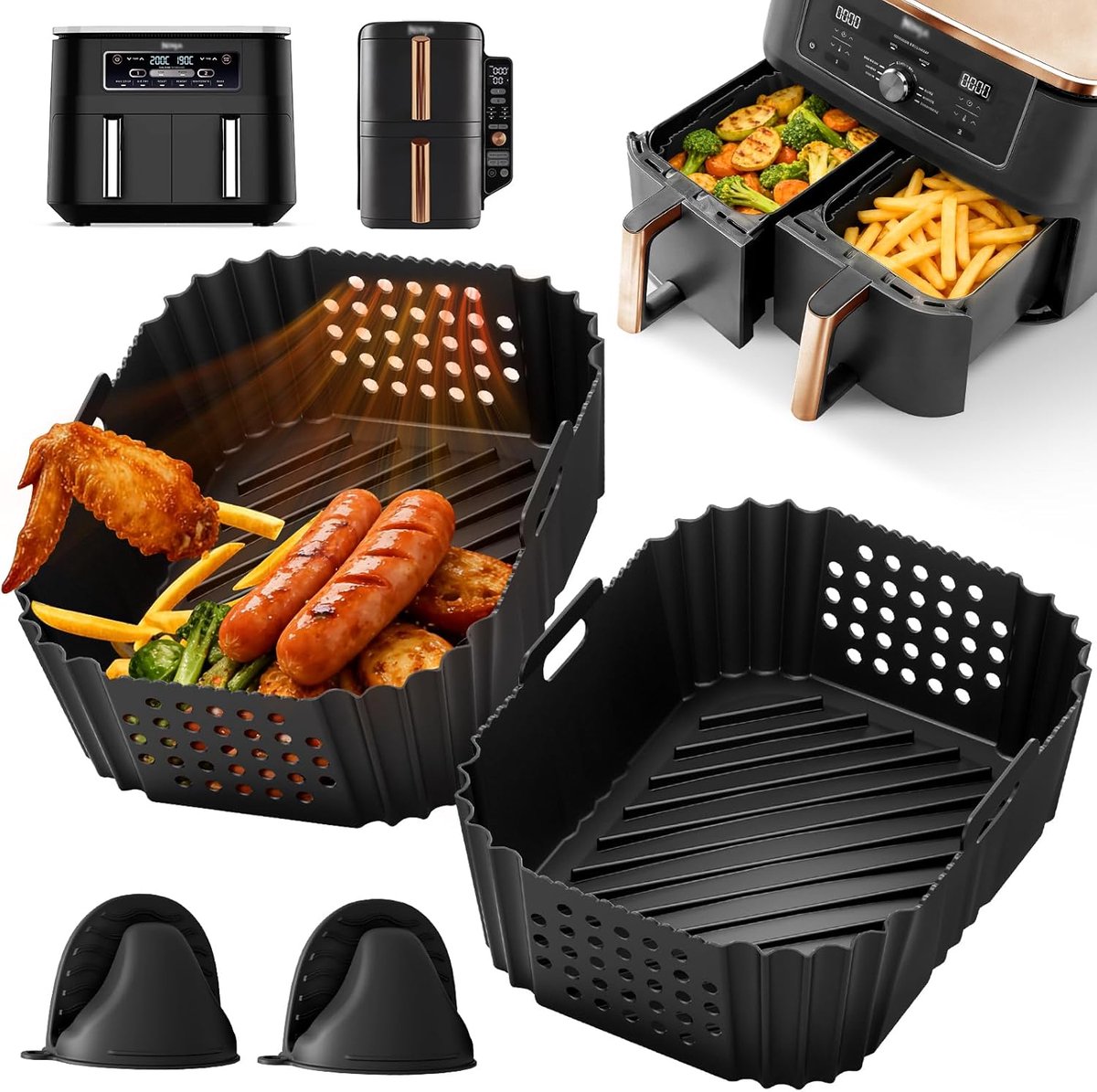 Silicone mat air fryer 41.5 x 23 cm - herbruikbaar siliconen - optimale pasvorm - beschermt apparaat - ShopVlot