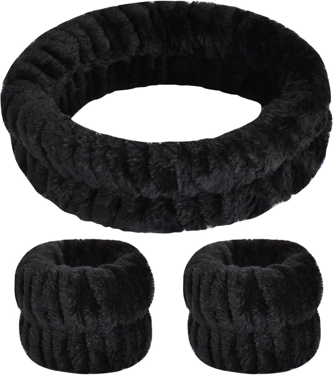 Hoofdband voor gezicht wassen - zwart - met spa armbanden - ideaal voor make-up - ShopVlot