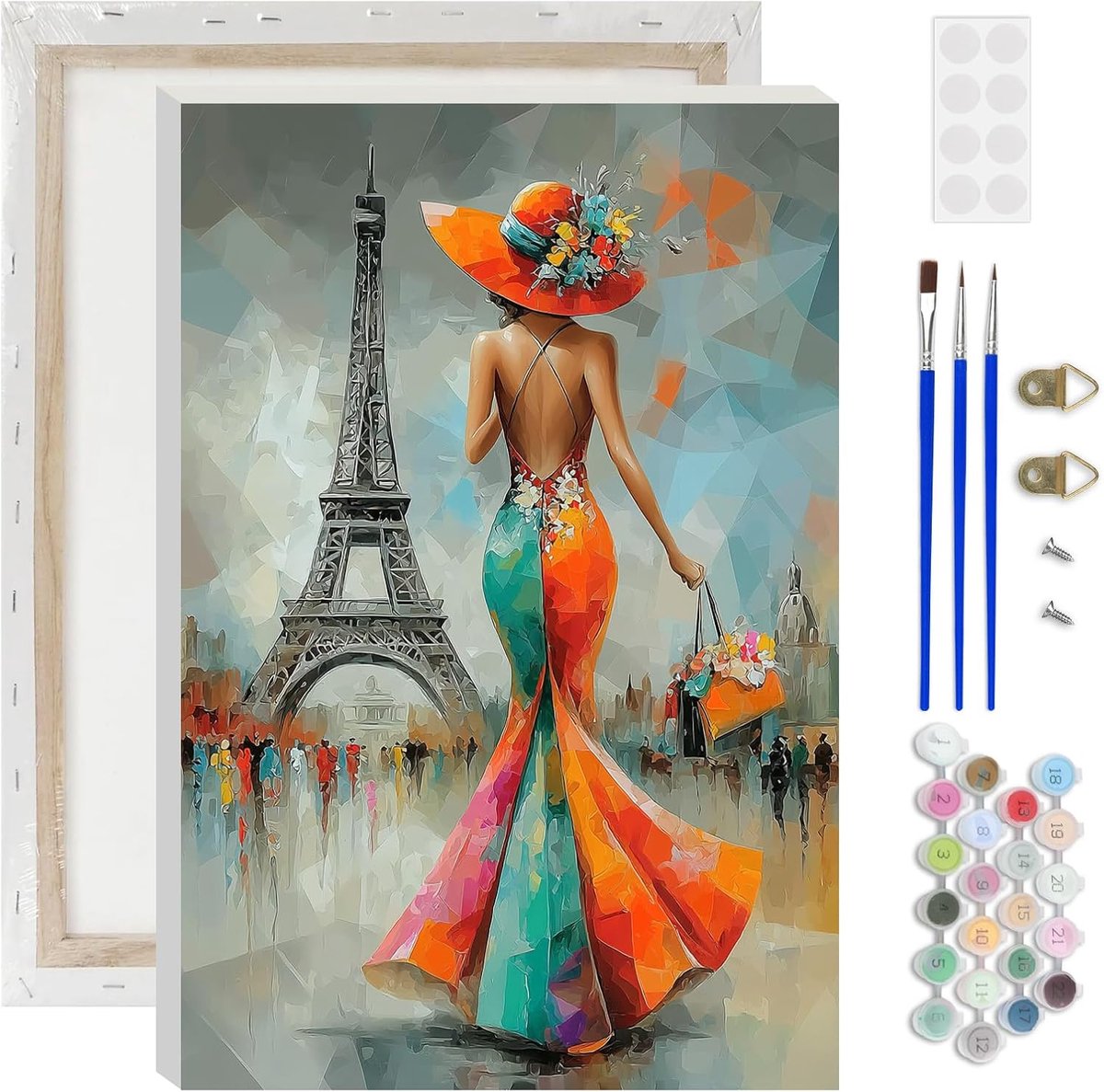 Schilderen op nummer voor volwassenen 20x30cm - DIY olieverf schilderij - Eiffeltoren thema - Leuk en ontspannend - ShopVlot