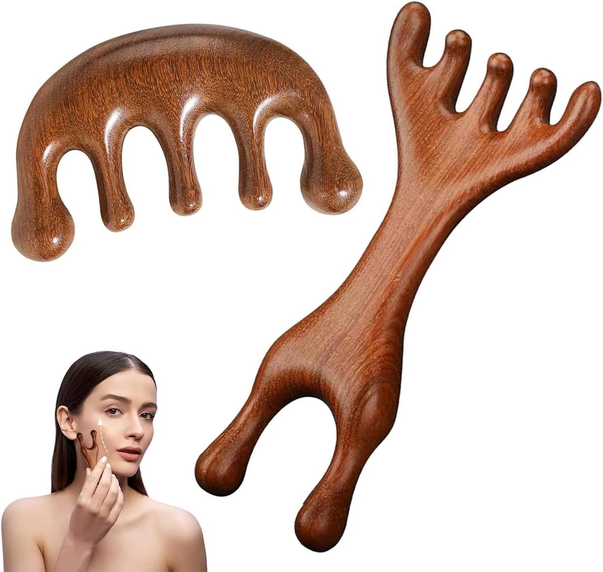 Thijox - Set van 2 Houten Hoofdhuidmassageborstels voor Ontspanning, Zuurstofmassageapparaat met Massage-noppen en Hoofdhuidverzorgingsset, Gezond Haa