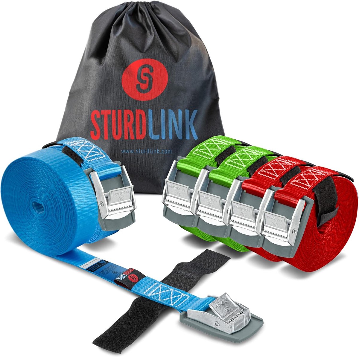 Lashbanden 25 mm - 6 stuks 250 daN - met gesp en bevestiging - ideaal voor fietsen en autodakdragers - ShopVlot