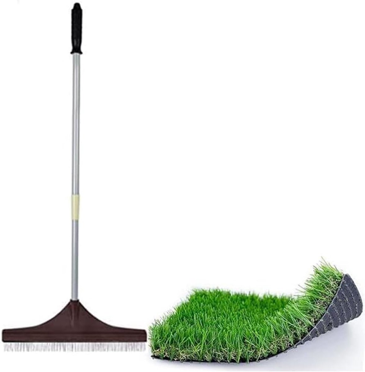 SnelShoppen - Tuin Rake voor Kunstgras - Brush om Kunstgras te Borstelen - Uitschuifbare Steel 122 cm - Sterke Stalen Handgreep - Bruin