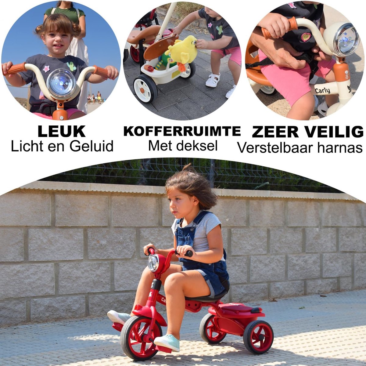 Baby driewieler 1-5 jaar - opvouwbaar en lichtgewicht - verstelbare duwstang - veilig en comfortabel - ShopVlot