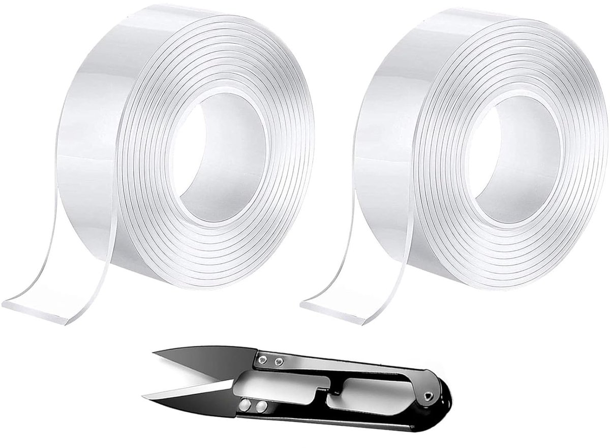 Dubbelzijdige tape 2 rollen - 3m x 3cm - transparant nano tape - ideaal voor wanddecoratie - ShopVlot