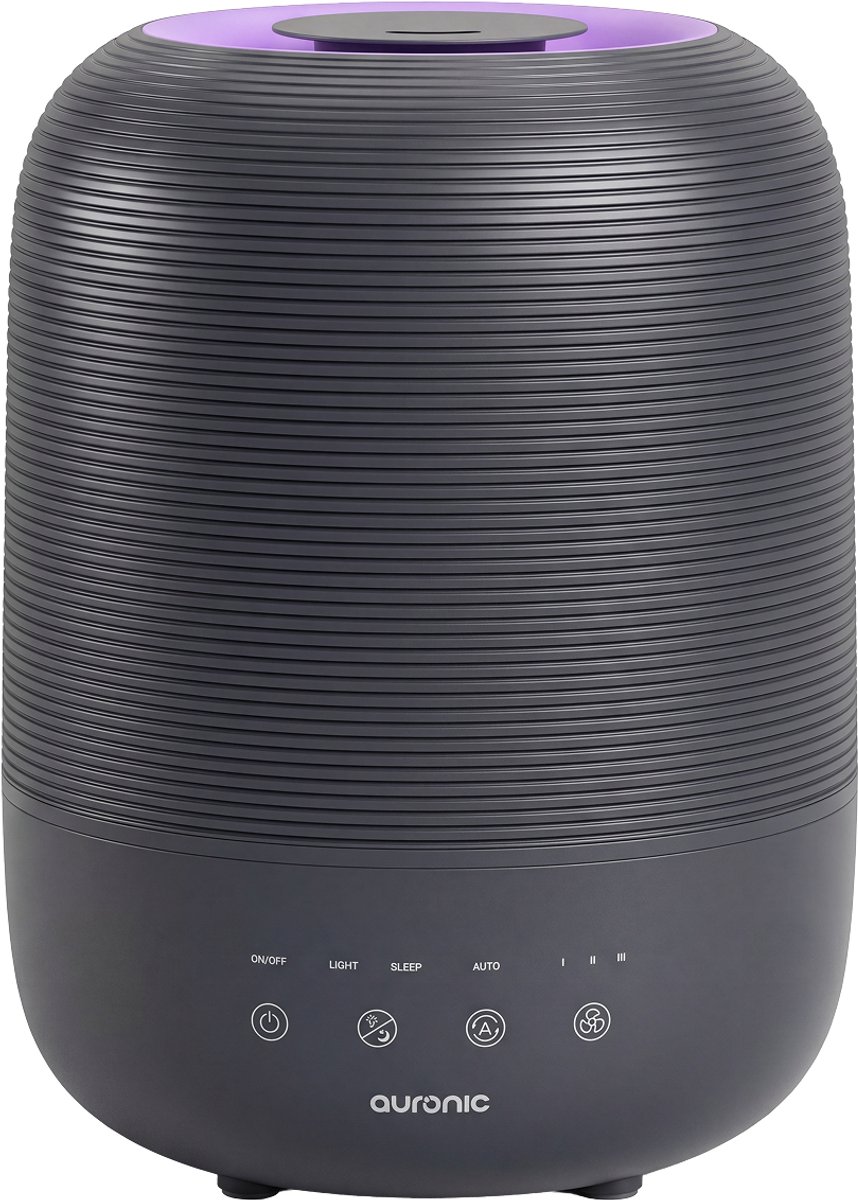 Auronic Luchtbevochtiger - 3L - Geschikt voor Slaapkamer, Babykamer, Kantoor, Woonkamer en Meer - Humidifier - BPA-Vrij - Antraciet