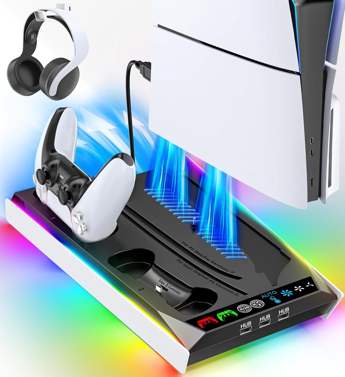 PS5 Stand - Koelings- en Oplaadstation - Met 3-traps Ventilator - Ideaal voor PS5 en PS5 Pro - ShopVlot