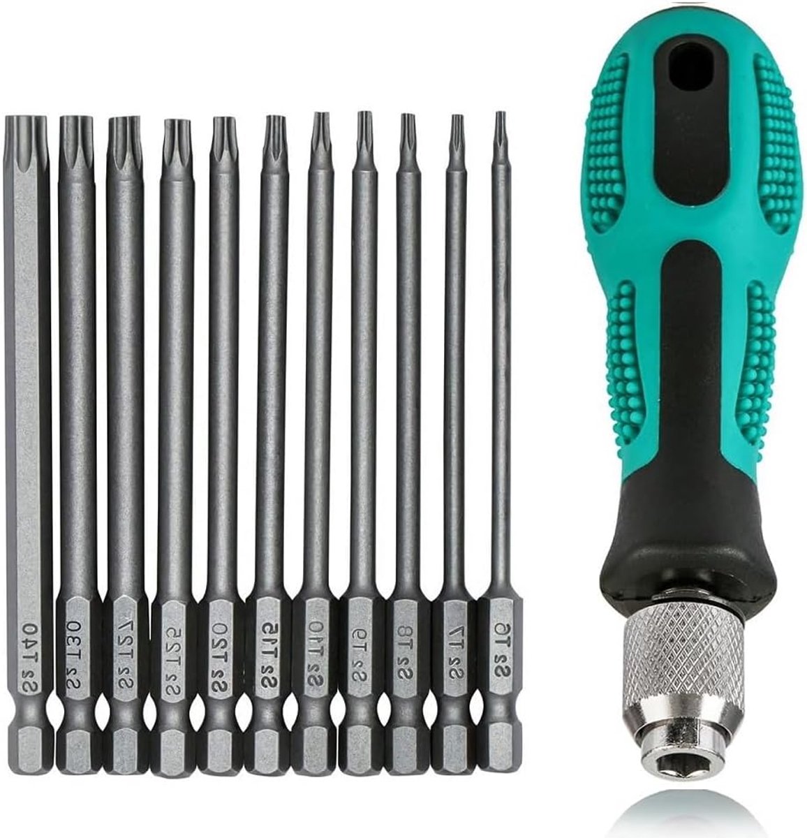 SnelShoppen - 12-delige Torx Schroevendraaierset T6-T40, 75 mm, Magnetisch 1/4 Inch met Gat, S2 Staal, Geschikt voor Accuschroevendraaier, T20, T25