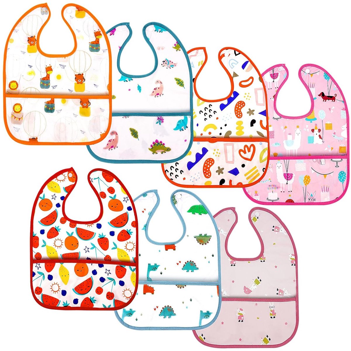 Baby slabbetjes 7 stuks - Waterdicht bandana - Groot zakje voor kruimels - Maakt eten gemakkelijker - ShopVlot