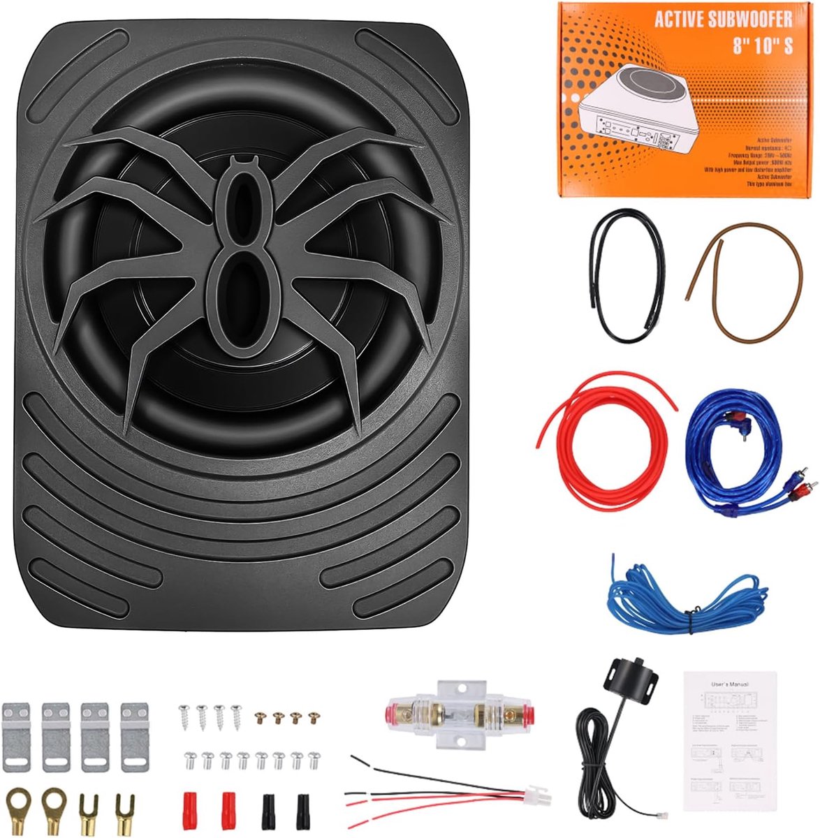 SnelShoppen - Actieve subwoofer auto 1000 W, 7 inch compacte subwoofer voor onder de stoel, geïntegreerde versterker, gesloten subwoofer, zwart, voor