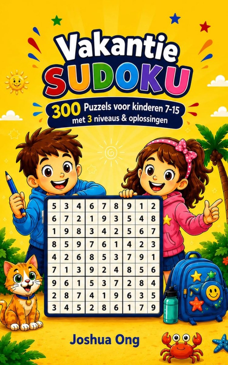 Vakantie Sudoku voor kinderen 7–15 - 300 puzzels - niveaus makkelijk tot moeilijk - schermvrij plezier - ShopVlot