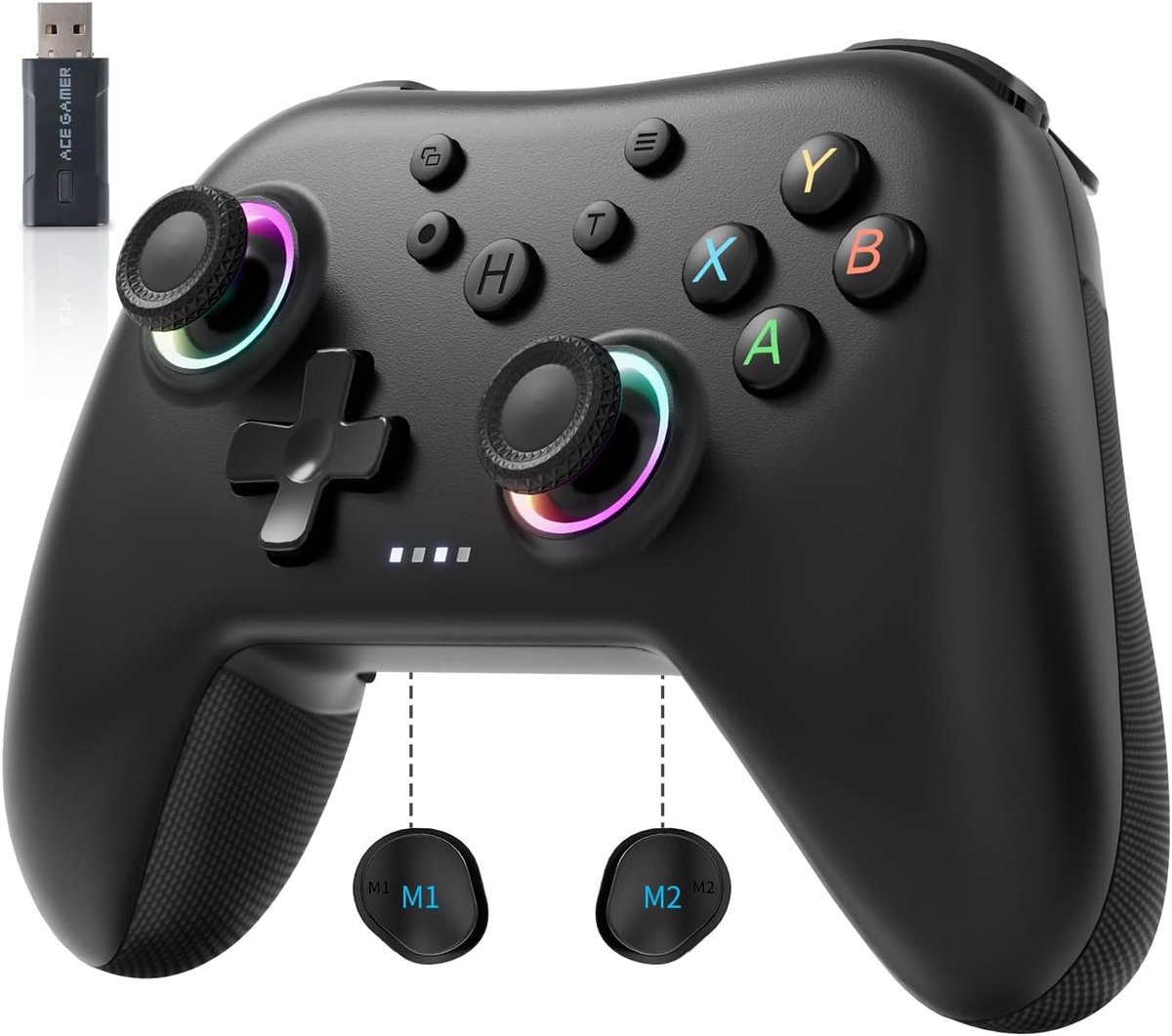 SnelShoppen - Draadloze gamecontroller voor PC, Switch, Android, iOS, Bluetooth, programmeerbare knoppen, Hall-effect joystick, turbo-functie, zwart