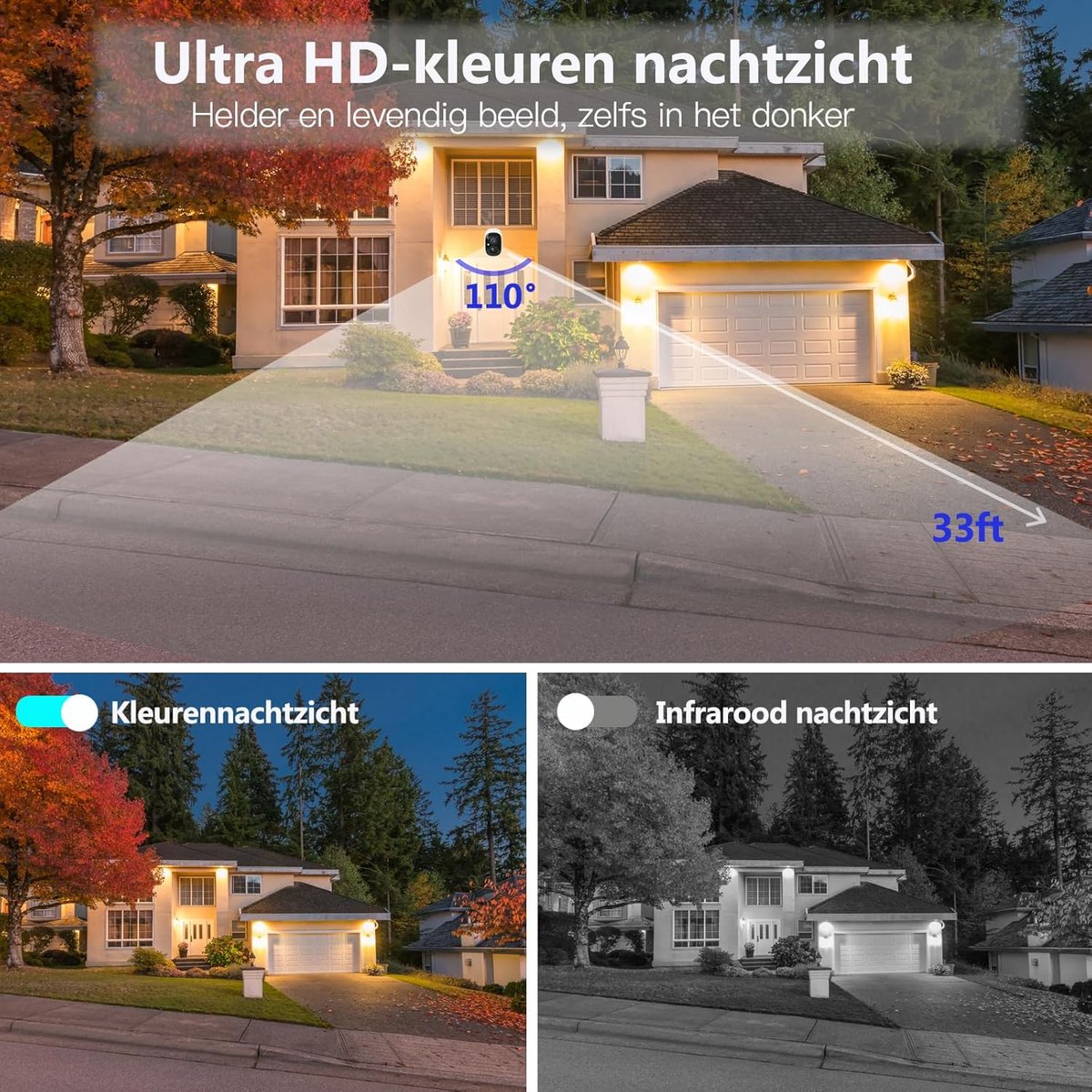 Beveiligingscamera draadloos - 2 x batterij - kleur nachtzicht - ideaal voor buitengebruik - ShopVlot